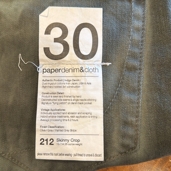 NWT Paper Denim & Cloth Olive Jeans with Light Acid Wash  Size 30 - Picture 4 of 8
